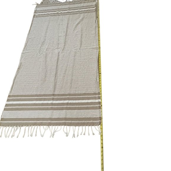 H & M Home 100% cotton beige white striped fringed  31 x 65 oblong table runner - Picture 2 of 10
